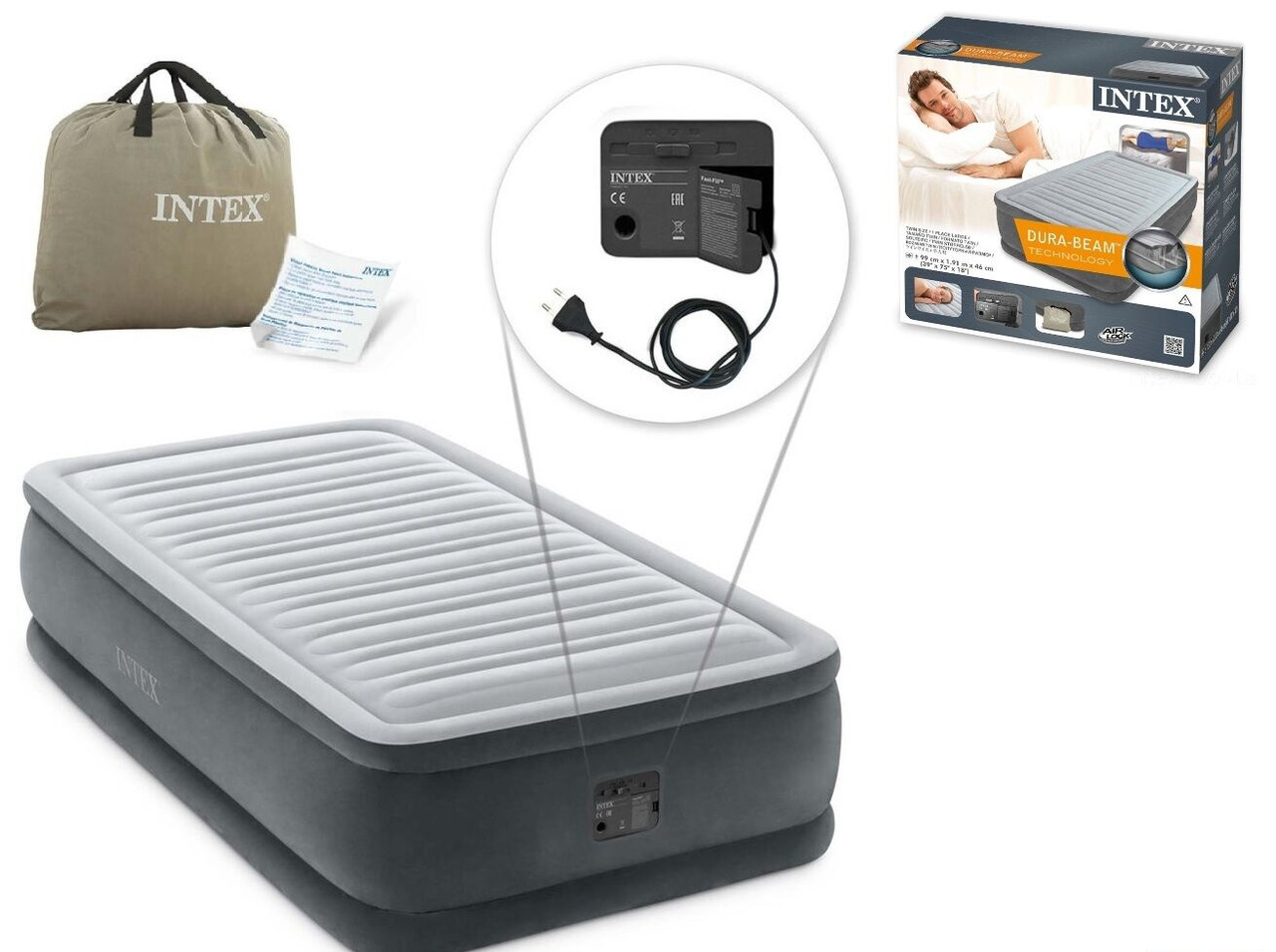 Матрац комфорт твін 64412 NP Intex  односпальний, з вбудованим насосом 220-240V, в коробці