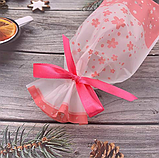 Пакет прозорий з рожевою стрічкою затяжкою Квіти поліетиленовий 23х12см для подарунків і солодощів 1 шт, фото 2