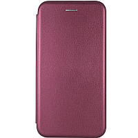 Чехол книжка для Samsung Galaxy A03s бордовый цвет на магните с отделом для карт