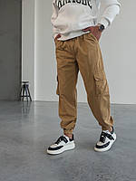 Мужские коричневые джинсы джогеры из плотной ткани на резинке
