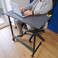 Стол для ноутбука на колесах с регулировкой высоты, 80х40см, Серый на черном каркасе (Приставной столик)