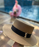 Летняя шляпка канотье YSL коричневая