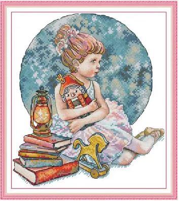 Набір для вишивання за нанесеною на канву схемою "The Girl With The Nutcracker ". AIDA 14CT printed 28*31 см