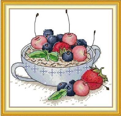 Набір для вишивання за нанесеною на канву схемою "Fruit Oatmeal Tea".AIDA 14CT printed , 20*19 см