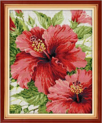 Набір для вишивання за нанесеною на канву схемою "Red Hibiscus Flower". AIDA 14CT printed 36*44 см