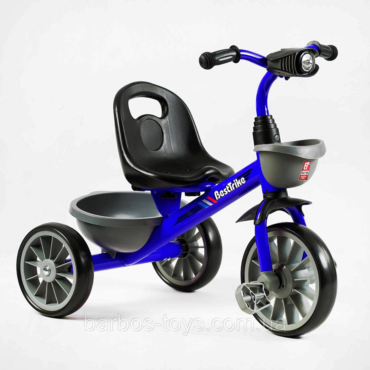 Дитячий триколісний металевий велосипед для дітей Best Trike сталева рама музична фара 2 кошика колеса EVA