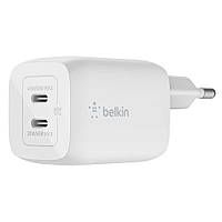Belkin Зарядний пристрій мережевий 65Вт 2хUSB-С GAN PD PPS, білий (WCH013VFWH)