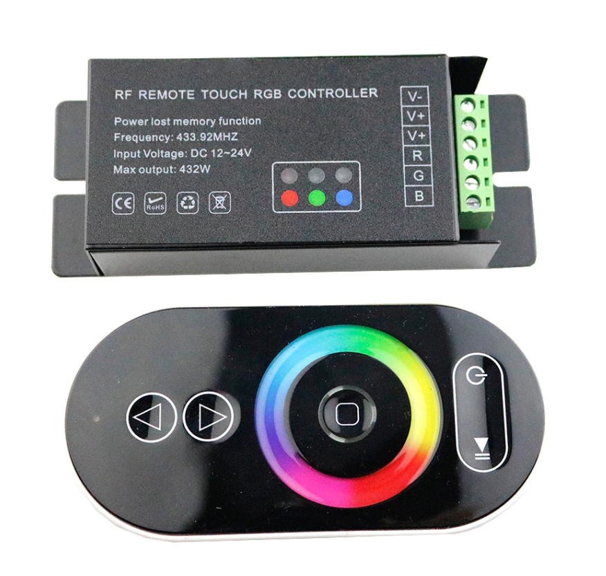 433,92MHz RF RGB контролер сенсорний  GT888 18A 216w (18а 216вт), для багатобарвної світлодіодної стрічки