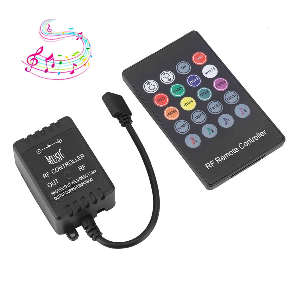RGB радио контроллер  music RF 6A 72w (6А 72вт) 20 кнопок 12V, для многоцветной светодиодной ленты