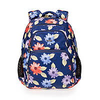 Школьный рюкзак Dolly Долли 548 синий с цветами для девочек с 1- 6 класс с ортопедической спинкой