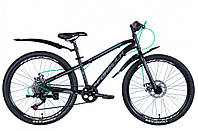 Велосипед спортивный горный 24" Formula FOREST DD, рама 12.5" черно-зеленый (матовый) с крылом Pl 2024