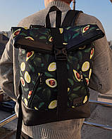 Мужской черный рюкзак - ролл авокадо, городской рюкзак RollTop Роллтоп авокадо