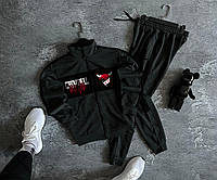 Спортивный костюм Chicago Bulls мужской весенний осенний кофта на замке штаны ЧИКАГО Буллс трикотажный темно серый
