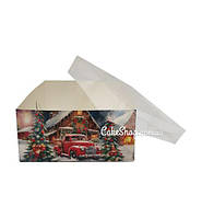 Коробка на 4 кекси з прозорою кришкою Різдвяна, 16х16х8 см