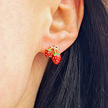 Сережки Полунички цвяшки Емаль 18К покриття ювелірний сплав, фото 8