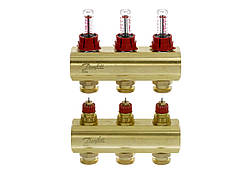 Розподільний колектор Danfoss FHF-F, 3+3 контури, з ротаметрами, латунь (088U0523)