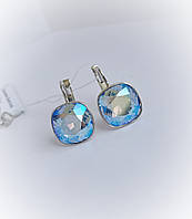 Серьги серебряные "Лагуна Swarovski", Light Sapphire (светлый сапфир, голубой), родий