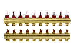 Розподільний колектор Danfoss FHF-F, 10+10 контурів, з ротаметрами, латунь (088U0530)
