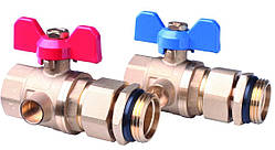 Комплект кульових кранів Danfoss FHF-BV, 1", для підключення колекторів, 2шт, прямий, латунь (088U0822)