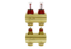 Розподільний колектор Danfoss FHF-F, 2+2 контури, з ротаметрами, латунь (088U0522)