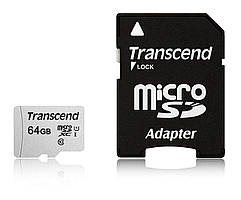 Transcend Карта пам'яті microSD 64GB C10 UHS-I R100/W20MB/s + SD (TS64GUSD300S-A)