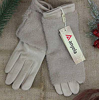 Женские сенсорные перчатки 2в1 велюровые с нашивкой р S-М код 17043