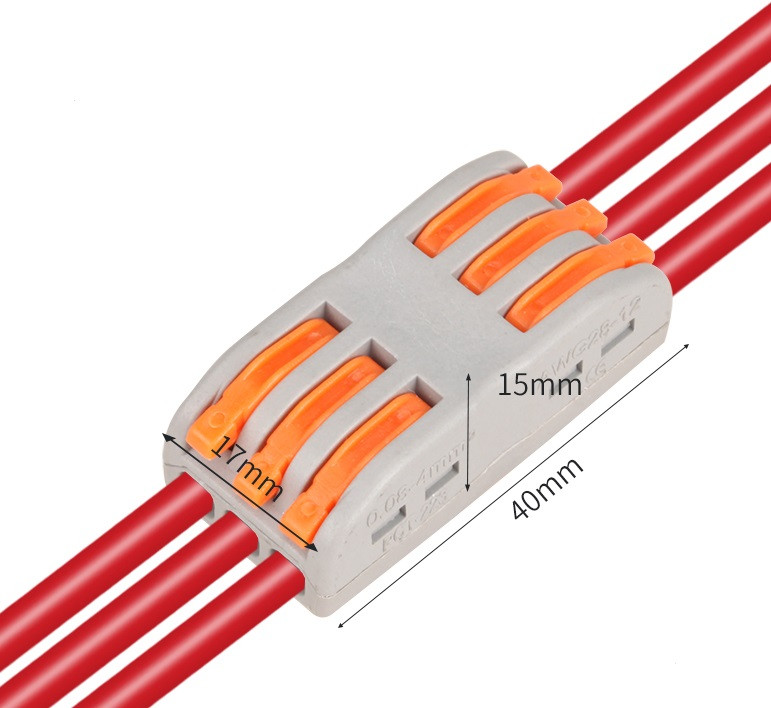 Клема прохідна самозатискна аналог WAGO. Клемa швидкого монтажу 3pin-3pin. 32 А 250 V. 0,08-4,0 мм2