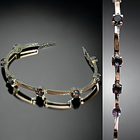 Серебряный женский браслет с золотыми вставками и Александритом размер 17-18