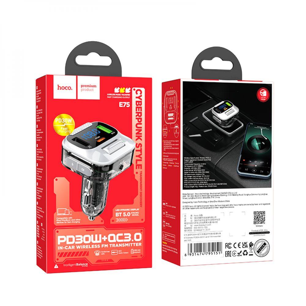 Модулятор Hoco E75 Bravery PD30W+QC3.0 car BT FM transmitter Цвет Черный - фото 1 - id-p2046313984