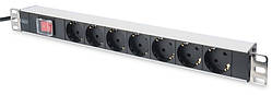 Пристрій розподілу електроживлення DIGITUS 1U, 7xSchuko, 16A, 250V, вимикач, вилка Schuko (DN-95402)