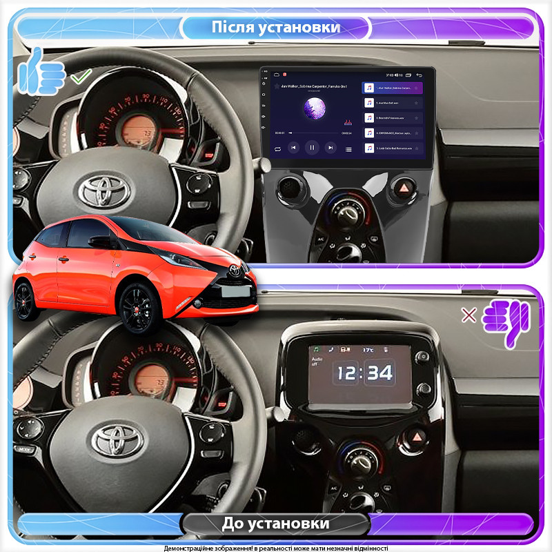 Al Штатна магнітола для Toyota Aygo II 2014-2018 екран 10" 6/128Gb 4G Wi-Fi GPS Top Android, фото 1