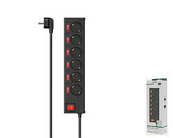 Подовжувач-фільтр мережевий Hama 6xТип F, 3x1.5мм кв, 16A, SW, 1.4м, чорний (00223158)