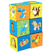 Набор Мягких кубиков "Ферма", детские кубики мягкие, 6 штук с рисунком в наборе (EX090601-02)