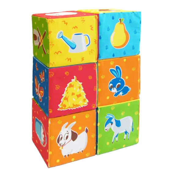 Набір М'яких кубиків "Тварини на Фермі", дитячі кубики м'які, 6 штук із малюнком у наборі (KM090601-05)