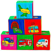 Набор Мягких кубиков "Транспорт", детские кубики мягкие, 6 штук с рисунком в наборе (RS090501)