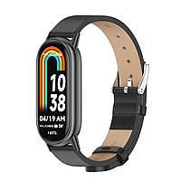 Кожаный ремешок для фитнес браслета Xiaomi Mi Band 8 Type В черный, держатель - черный