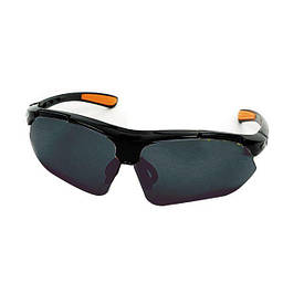 Окуляри захисни затемнени, материал линз поликарбонат, завушини чорного кольору, материал нейлон, гумова