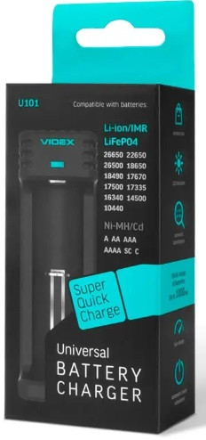 Зарядний пристрій 1x18650 та ін./від USB/Videx VCH-U101