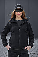 Флисовая женская кофта черная с накладками Миллитари S-XXL