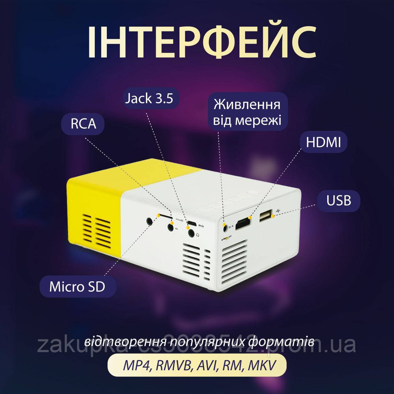 Проектор портативный мини 1080p HD Led для дома и офиса 220 Вт кинопроектор с динамиком - фото 4 - id-p1993814730