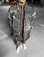 Зимняя длинная мужская комбинированая куртка7-473
