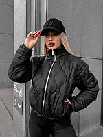Женская стеганная курточка со стойкой черного цвета 26981 LAM S-M