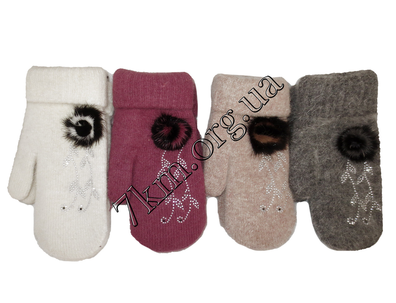 Рукавички жіночі "Хутро" шерсть з відворотом Оптом., фото 1