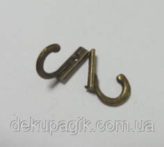 Гачок декоративний-14, бронза, 2,2х0,8см, фото 1
