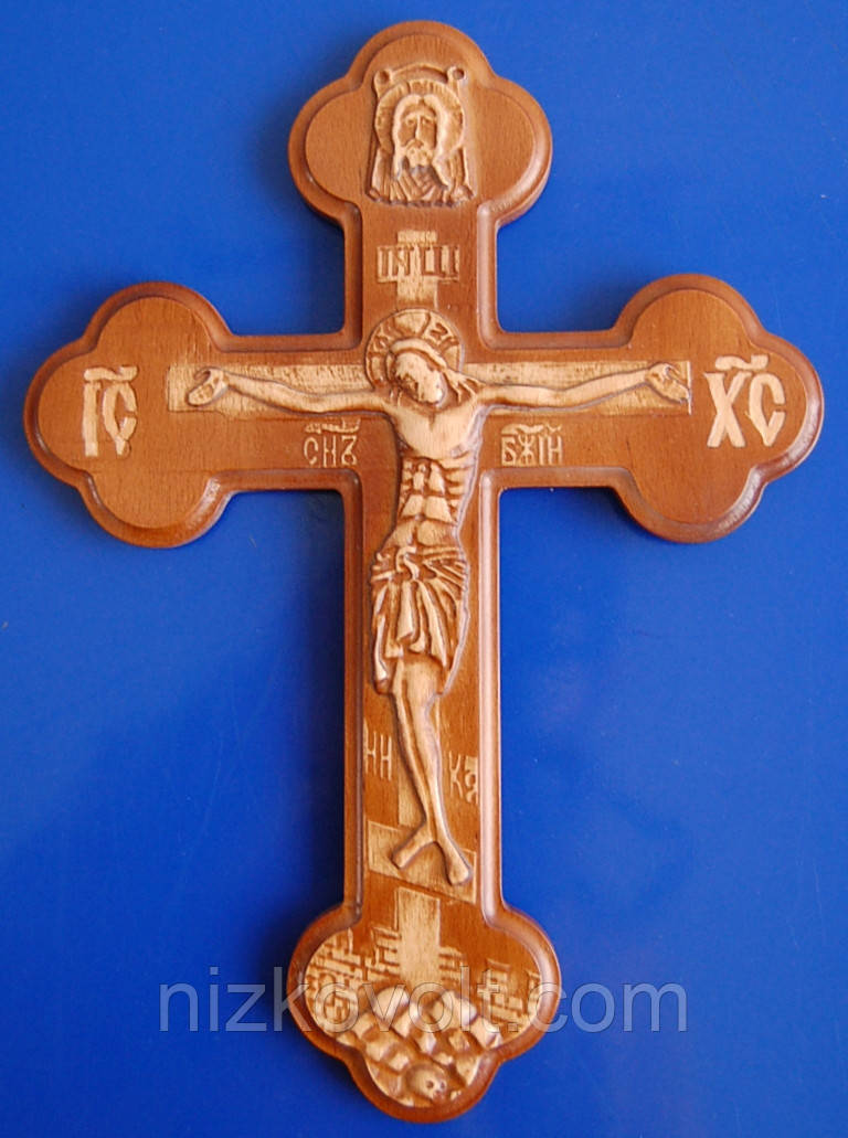 Крест настенный резной из дерева (300х220х18) - фото 1 - id-p390770942