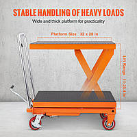 Стіл підйомник ножичний VEVOR гідравлічний вантажопідйомність 500 кг підйомний стіл візок 285-900 мм діапазон підйому підйомний
