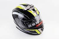 Шлем модуляр, закрытый с откидным подбородком+откидные очки BLD-160 S (55-56см), ЧЁРНЫЙ с жёлто-белым рисунком