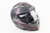 Шлем модуляр, закрытый с откидным подбородком+откидные очки BLD-158 М (57-58см), ЧЁРНЫЙ матовый с красно-серым