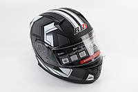 Шлем модуляр, закрытый с откидным подбородком+откидные очки BLD-162 S (55-56см), ЧЁРНЫЙ матовый с серо-белым