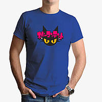 Футболка чоловіча JHK "Чорний кіт з рожевими японськими ієрогліфами" 5XL Синій